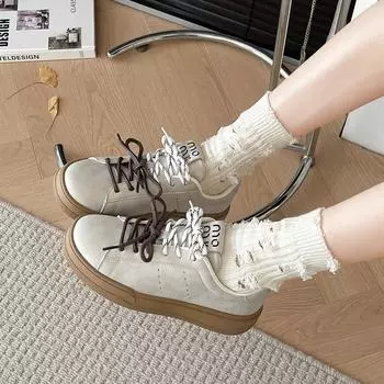 Maillard ретро двойные шнурованные кроссовки для сноуборда женские осень 2024 новые тонкие универсальные повседневные спортивные кроссовки для сноуборда увеличивающие рост 35 бежевый