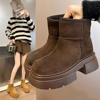 Maillard snow boots women s 2024 winter new fashion thick-soled high-top cotton shoes women s versatile warm velvet short boots 35 чёрный