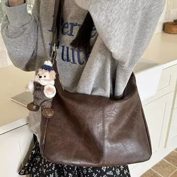 Maillard style bag women s autumn and winter new trendy retro tote bag college style versatile large capacity shoulder bag crossbody чёрный