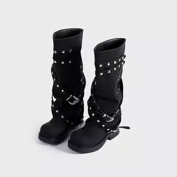Maillard trouser boots autumn new women s retro round head niche design long boots rivet knight boots 35