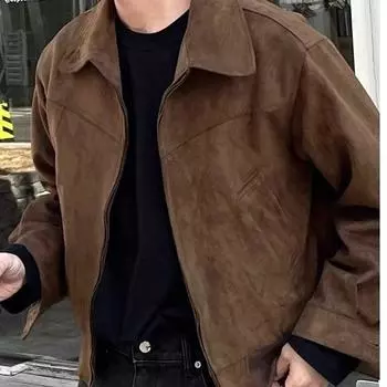 Maillard Wears American Retro Brown Coffee Suede Jacket Мужская винтажная короткая летная куртка весна-осень L чёрный
