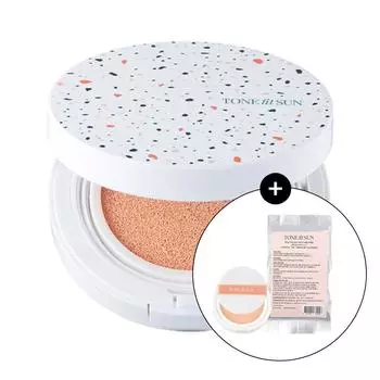[Main product + refill] Tone Fit Sun Vegan Tone Up Terrazzo Sun Cushion (Fadefree Pink Beige Adhesive Tone Up SPF50+ PA++++), 1 set, 24g
