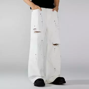 Mainstream Loose Large Straight High Street Loose Men s Jeans In Spring and Summer 28 белый