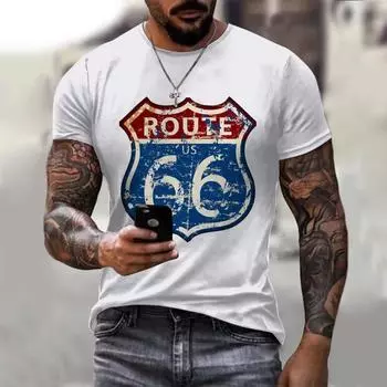 Mais novo vero roupas dos homens homem 3d impresso moda ретро манга curta topo rota 66 t camisa masculina уличная одежда manga curta t camisa S
