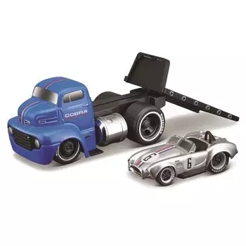 Maisto Muscle Machines 1950 Ford COE Shelby Cobra Silver Mini Car Diecast Car Finished Product 11548 1/64 Flatbed/1964