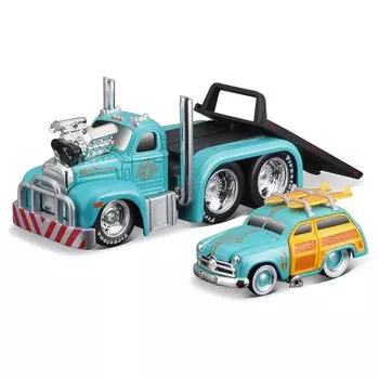 Maisto Muscle Machines 1953 MACK Ford Woody Light Blue Mini Car Diecast Car Finished Product 11550 1/64 B-61 Flatbed/1950
