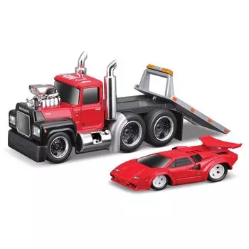 Maisto Muscle Machines 1980 MACK R685ST Countach Red Mini Car Diecast Car Finished Product 11552 1/64 Flatbed/Lamborghini