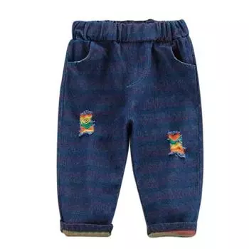 MAITA Детские брюки с героями мультфильмов, повседневные джинсовые брюки для мальчиков, детские рваные джинсы с радужной отделкой, детские джинсы-шаровары, детская одежда 90 синий