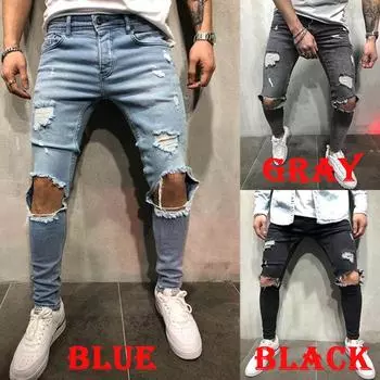 MAITA Jeans New Style Рваные облегающие мужские брюки Мужские брюки 4XL чёрный
