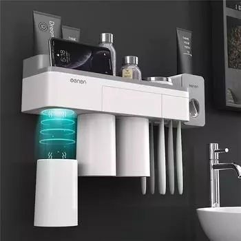 MAITA магнитно-адсорбционное перевернутое настенное крепление, прочная стойка для хранения в ванной комнате, соковыжималка для зубной пасты, семейный набор 2 Cups & 1 Squeezer серый