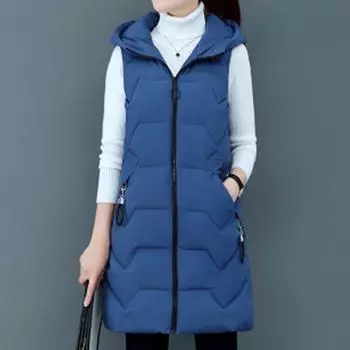 MAITA модный осенне-зимний длинный хлопковый жилет женская куртка корейское пальто без рукавов с капюшоном плюс размер тонкий теплый женский жилет M красный