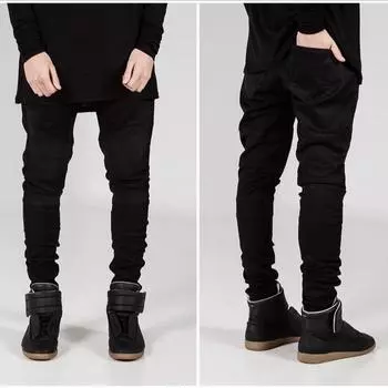 MAITA Новые трендовые мужские повседневные узкие джинсы со складками и эластичные уличные длинные прямые джинсовые брюки больших размеров S синий