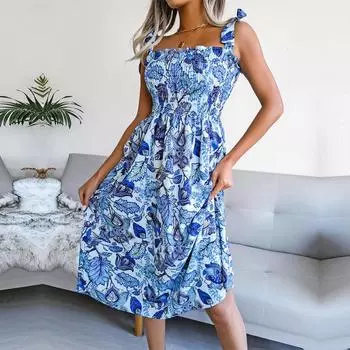 MAITA женское летнее платье с цветочным принтом на тонких бретельках без рукавов тонкое праздничное платье средней длины с принтом синее, красное, небесно-голубое, красное, SML XL L красный