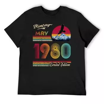 Май 1980 День рождения Футболки Футболки с рисунком Уличная одежда Большие размеры Быстросохнущие наряды для мужчин S белый