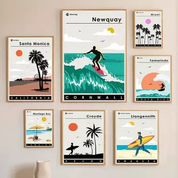 Майами-Бич Прибой Принт Путешествие Пейзаж Плакат Бохо Настенный Декор Спальня Искусство Холст Картины Свадебный Подарок Фотографии Скандинавские Фрески 21x30cm No Framed