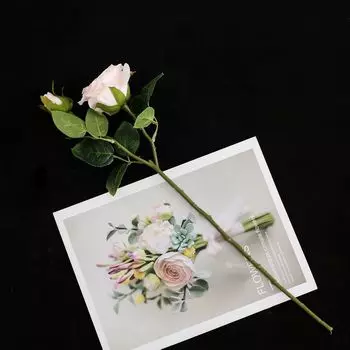 Мэйцзаньчэнь 2 головки Счастливая роза Одна ветка Искусственный цветок Шелковый цветок Мягкое украшение для гостиной Комнатная цветочная композиция Имитация розы Украшение розовый