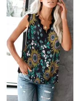 Майка Azura Exchange с отделкой из цветочного кружева S чёрный