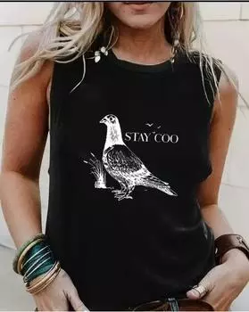 Майка больших размеров с голубиным принтом и круглым вырезом, повседневная майка без рукавов на лето, женская одежда больших размеров 1XL чёрный