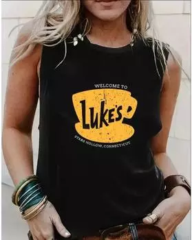 Майка больших размеров с кофейным принтом и круглым вырезом, повседневная майка без рукавов на лето, женская одежда больших размеров 1XL чёрный