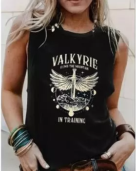 Майка больших размеров с принтом крыльев, повседневная майка без рукавов с круглым вырезом на лето, женская одежда больших размеров 1XL чёрный