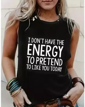 Майка больших размеров с принтом слогана, повседневный топ без рукавов с круглым вырезом на лето, женская одежда больших размеров 1XL чёрный