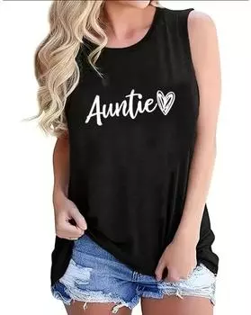 Майка больших размеров с принтом в виде сердца и букв, повседневный топ без рукавов с круглым вырезом на лето, женская одежда больших размеров 1XL чёрный