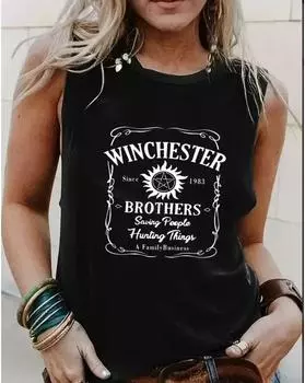 Майка большого размера с принтом звезд и букв, повседневный топ без рукавов с круглым вырезом на лето, женская одежда больших размеров 1XL чёрный