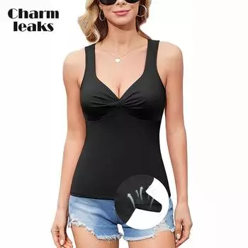 Майка Charmleaks для женщин со встроенным бюстгальтером, широкие бретели, мягкие майки с вырезом в форме сердца, рубашки-бретельки M