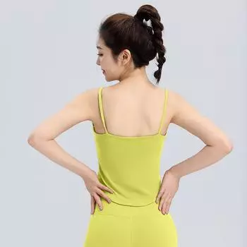 Майка для йоги, жилет, женская верхняя одежда с нагрудными вкладышами, фиксированная чашка, спортивное нижнее белье, топ для пилатеса с красивой спиной Lime yellow green S