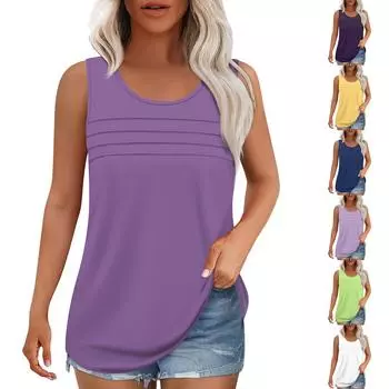 Майка для женщин Летние наряды Блузки без рукавов Повседневные свободные рубашки Округлый вырез Складки спереди XL