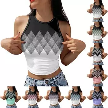 Майка для женщин, повседневные летние топы без рукавов, модные футболки с круглым вырезом и принтом, майки, топы XXXL