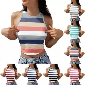 Майка для женщин, повседневные летние топы без рукавов, модные футболки с круглым вырезом и принтом, майки, топы S чёрный