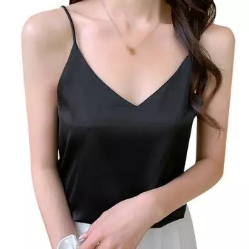 Майка для женщин с v-образным вырезом, модная атласная рубашка из ледяного шелка M