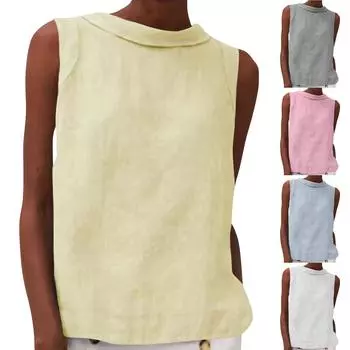 Майка для женщин, топы с рюшами, свободные топы, повседневные летние топы из хлопка и льна с пуговицами, большие летние топы XL