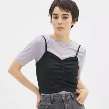 Майка GU by Uniqlo в рубчик со сборками спереди, можно установить на место. 30 NATURAL/S