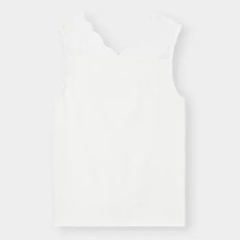 Майка GU by Uniqlo в стиле сухого кружева в рубчик с двусторонним воротником