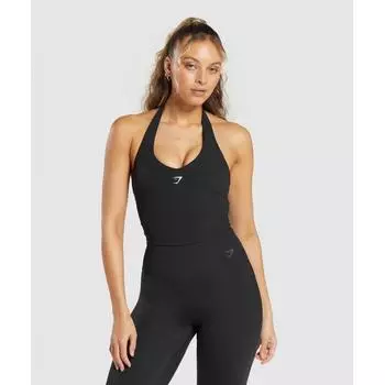 Майка GYMSHARK с бретелькой на шее и полочкой, черная B8A5T BB2J XXS