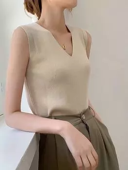 Майка-камисоль для женщин, трикотаж для весны, лета и осени, внутренняя рубашка без рукавов с V-образным вырезом, модная майка-камисоль из шелка Ice Silk S 70-90 белый