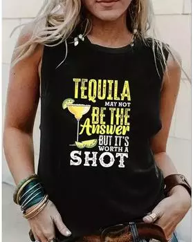 Майка размера плюс с принтом «кубок и буквы», повседневный топ без рукавов с круглым вырезом на лето, женская одежда больших размеров 1XL чёрный