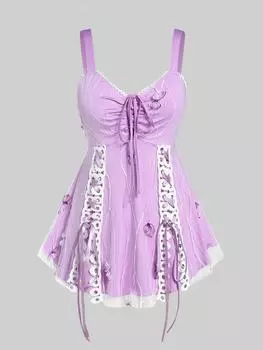 Майка Rosegal размера плюс на шнуровке из сетчатой ткани с кружевной отделкой и бабочкой XL светло-фиолетовый