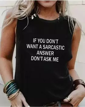 Майка с буквенным принтом больших размеров, повседневный топ без рукавов с круглым вырезом для лета и весны, женская одежда больших размеров 1XL чёрный