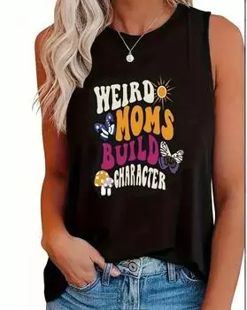 Майка с буквенным принтом больших размеров, повседневная майка без рукавов с круглым вырезом на лето, женская одежда больших размеров 1XL чёрный