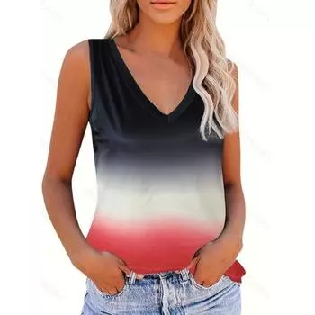 Майка с цветными блоками и V-образным вырезом, повседневная майка без рукавов на лето, женская одежда S красный