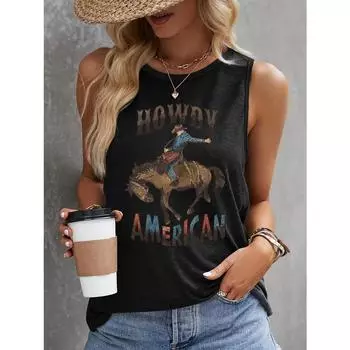 Майка с ковбойским принтом, повседневный топ без рукавов для лета и весны, женская одежда S