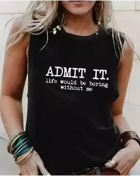 Майка с круглым вырезом и принтом размера плюс, повседневная майка без рукавов на лето, женская одежда больших размеров 1XL чёрный