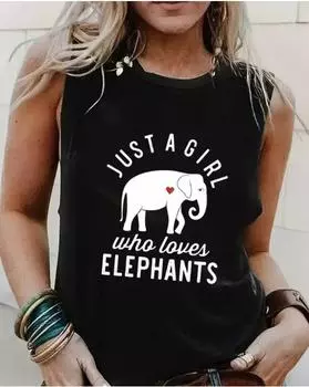 Майка с круглым вырезом и принтом слона больших размеров, повседневная майка без рукавов на лето, женская одежда больших размеров 1XL чёрный