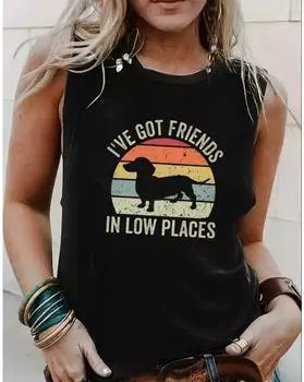 Майка с круглым вырезом и принтом собаки больших размеров, повседневная майка без рукавов на лето, женская одежда больших размеров 1XL чёрный