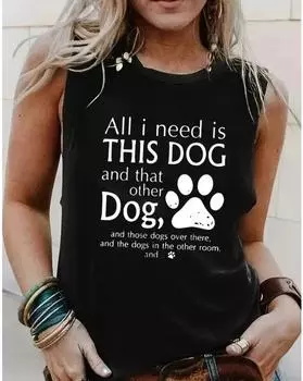 Майка с круглым вырезом и принтом в виде букв и лап больших размеров, повседневная майка без рукавов на лето, женская одежда больших размеров 1XL чёрный