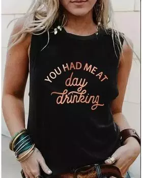 Майка с принтом для питья больших размеров, повседневный топ без рукавов с круглым вырезом для лета и весны, женская одежда больших размеров 1XL чёрный