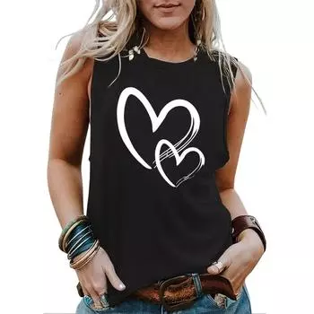 майка с принтом love, повседневный топ без рукавов с круглым вырезом на весну и лето, женская одежда S